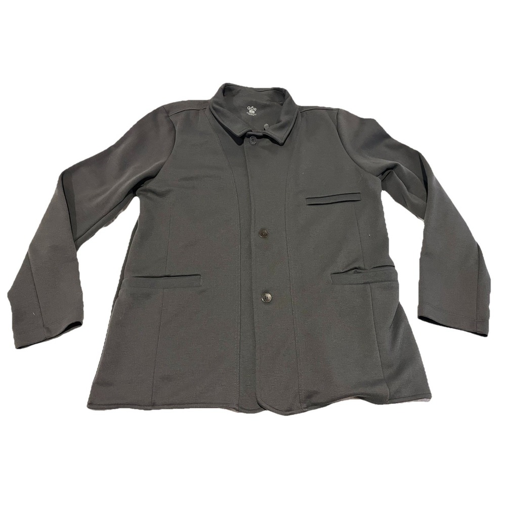 QOR Performance Blazer Jacket L Polyester Cotton Travel Gray Zip Button Up
